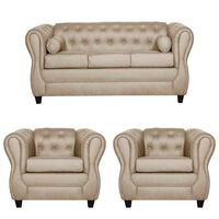 Juego de Living Ruzam Mobel Chesterfield Sofá 3 Cuerpos + Dos Sillones 1 Cuerpo PU Beige