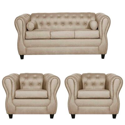 Imagen 1 del producto Juego de Living Ruzam Mobel Chesterfield Sofá 3 Cuerpos + Dos Sillones 1 Cuerpo PU Beige