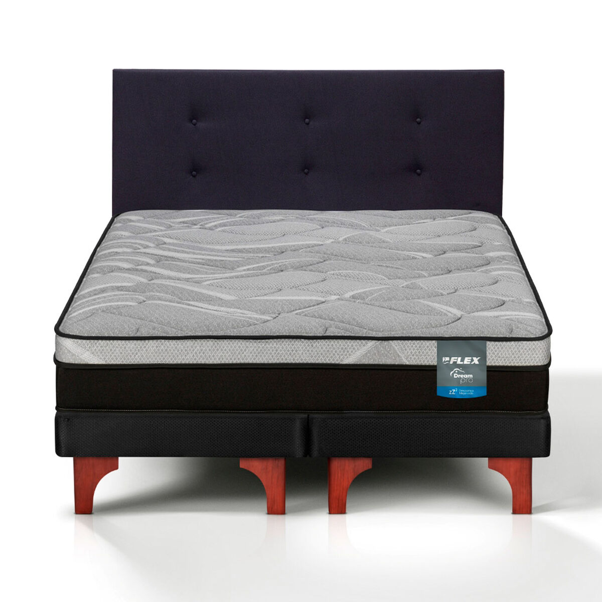 Cama Europea Flex 2 Plazas Dream Pro Box B/D + Respaldo Royal Negro