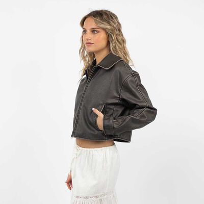 Chaqueta Ecocuero Mujer Icono Cafe