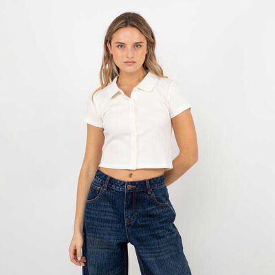 Polera Crop Con Cuello Mujer Icono Blanco, Camel, Negro