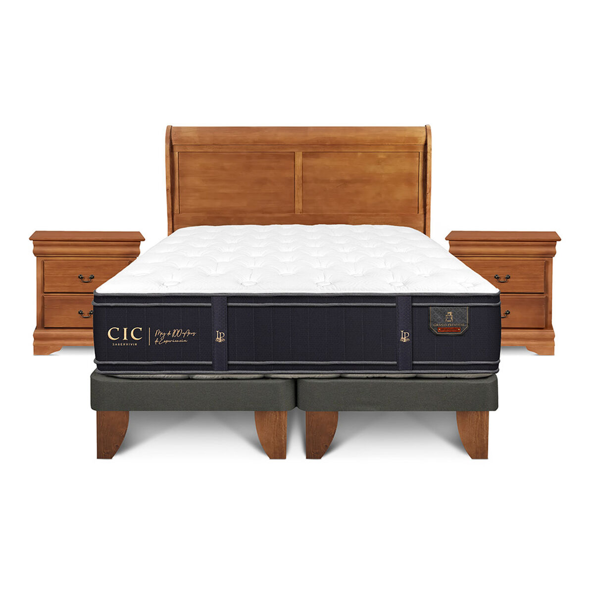Cama Europea CIC Base Dividida King Grand Premium + Respaldo + Veladores