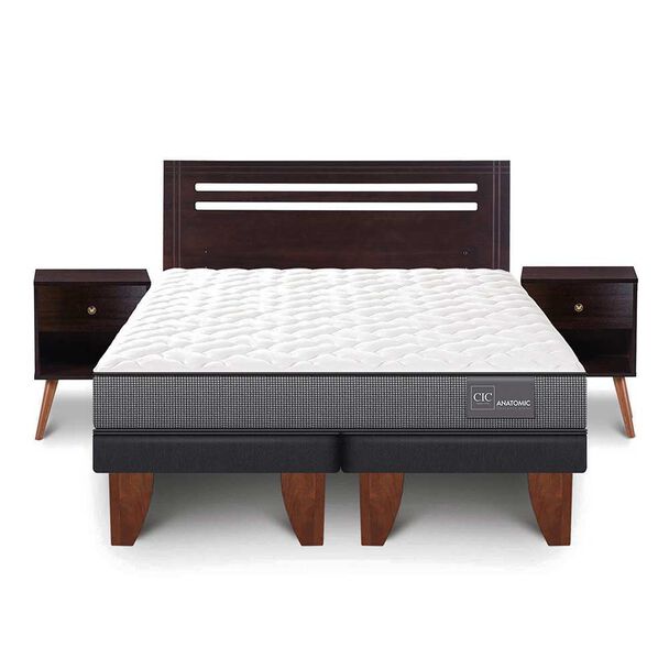 Cama Europea CIC Base Dividida 2 Plazas Anatomic + Respaldo + 2 Veladores Munich