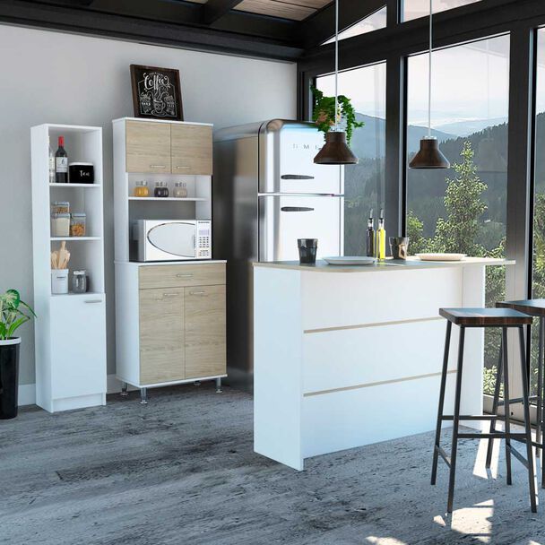 Combo Mueble Microondas + Barra de Cocina + Optimizador TuHome Kitchen Rovere Blanco