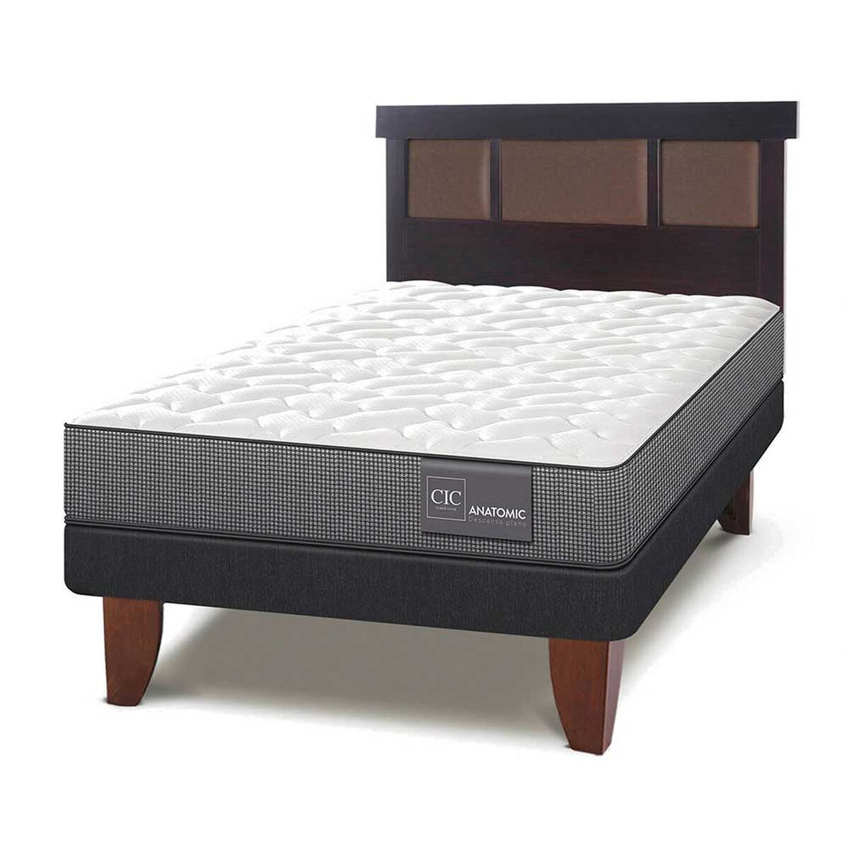 Cama Europea CIC 1,5 Plazas Anatomic + Respaldo New Dublin Chocolate