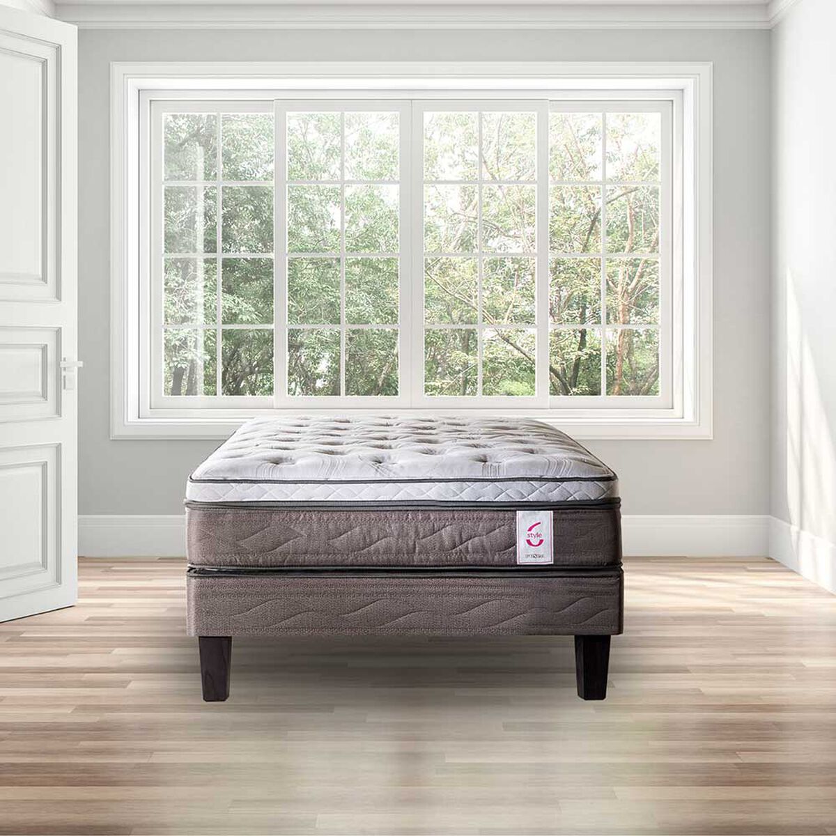 Cama Europea Rosen 1,5 Plazas New Style 6 + Respaldo + Velador Sicilia