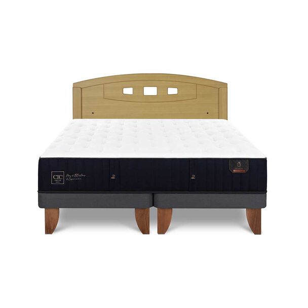 Cama Europea CIC Base Dividida 2 Plazas Premium + Respaldo Gales Mostaza