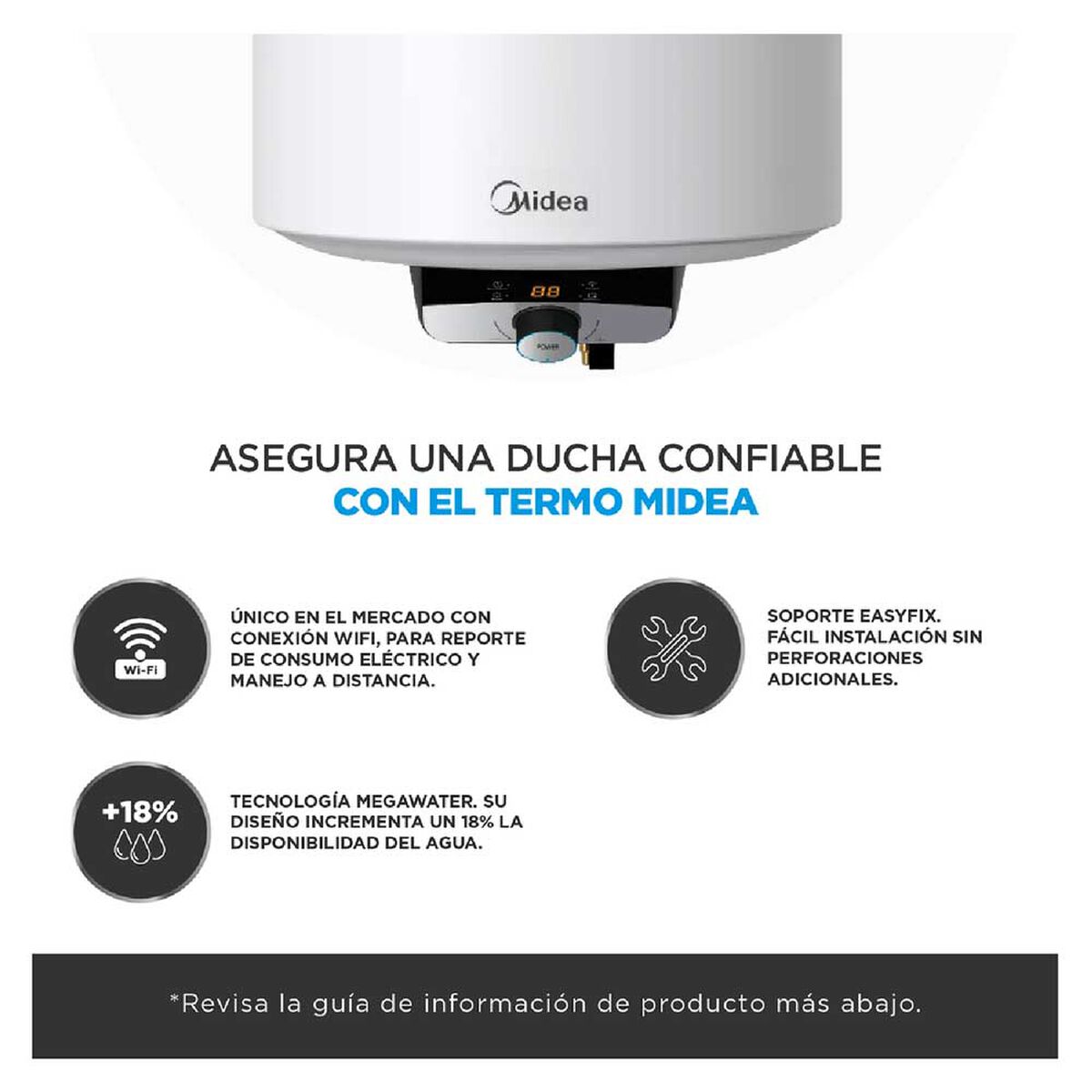 Termo El&eacute;ctrico Midea 150 L MWH150-20EFG(CL)W Blanco
