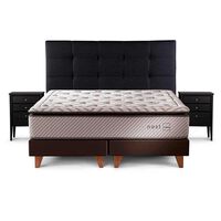 Cama Europea Rosen Base Dividida King Nest + Respaldo + 2 Veladores Issey Grafito