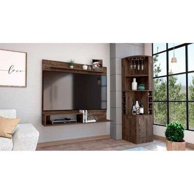 Combo Bar Esquinero + Panel TV55 TuHome Beijing Rovere Blanco