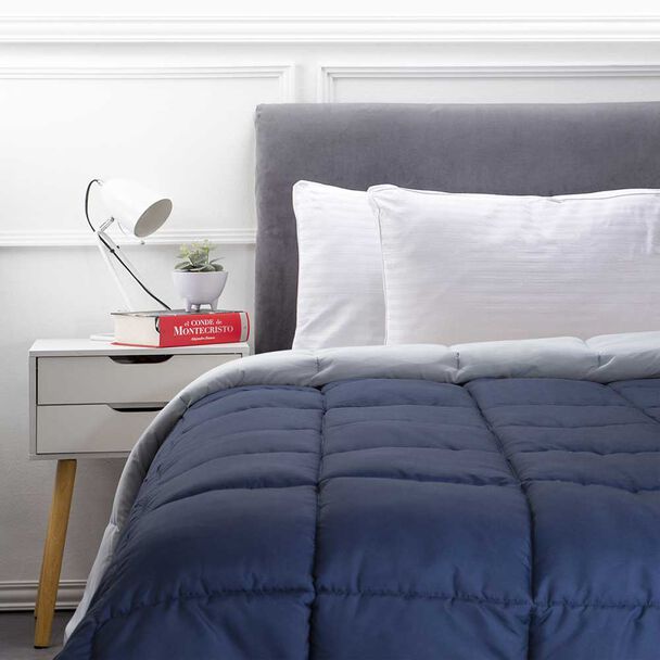 Plumón Bicolor Casanova 2 Plazas Liso Azul Gris
