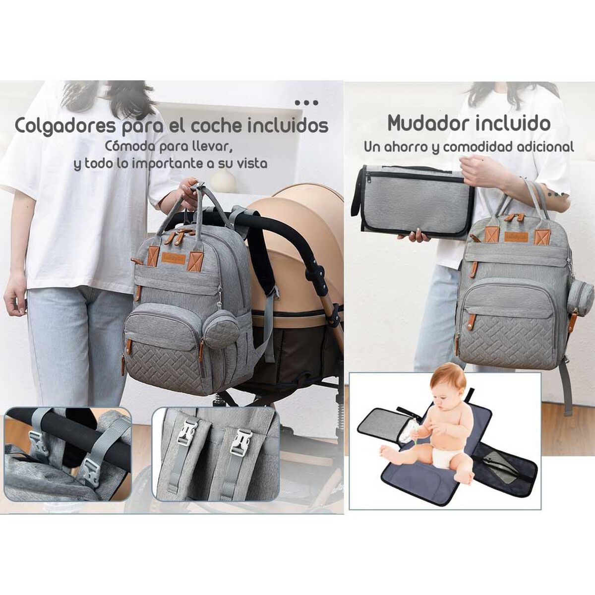 Mochila Maternal con Monedero y Colgador Lubabycas Rosada