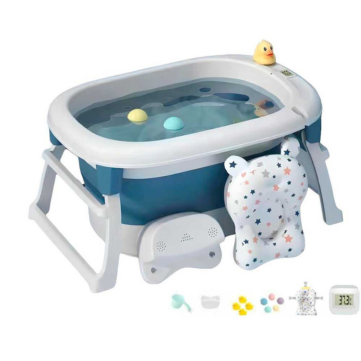 Bañera con Cojin Termómetro y más Accesorios Azul Lubabycas