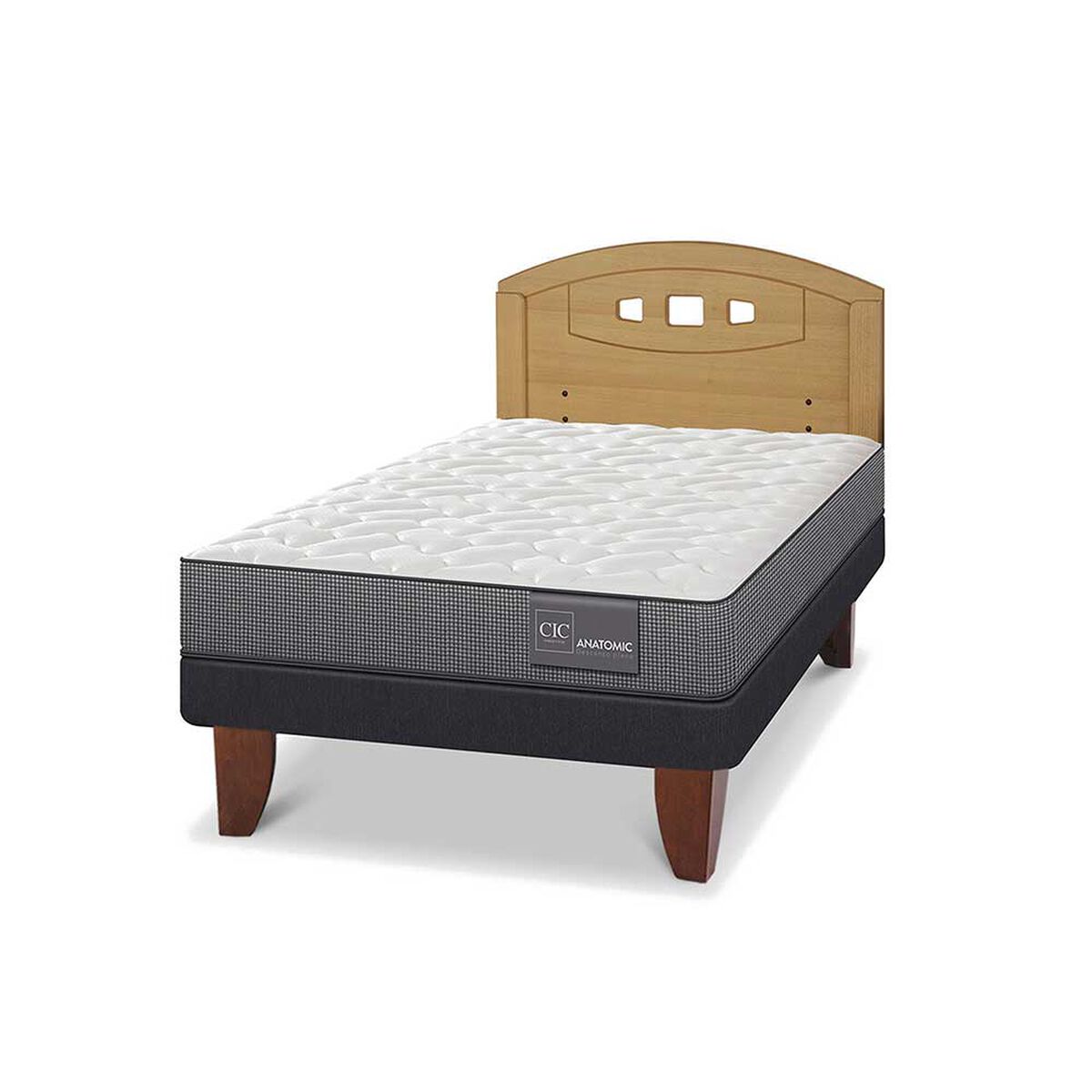 Cama Europea CIC 1,5 Plazas Anatomic + Respaldo Gales Mostaza