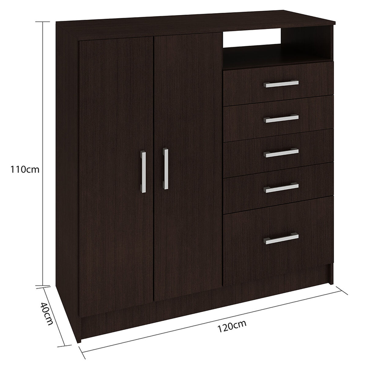 Cómoda Clóset Jdo & Design 5 Cajones 2 Puertas Tabaco