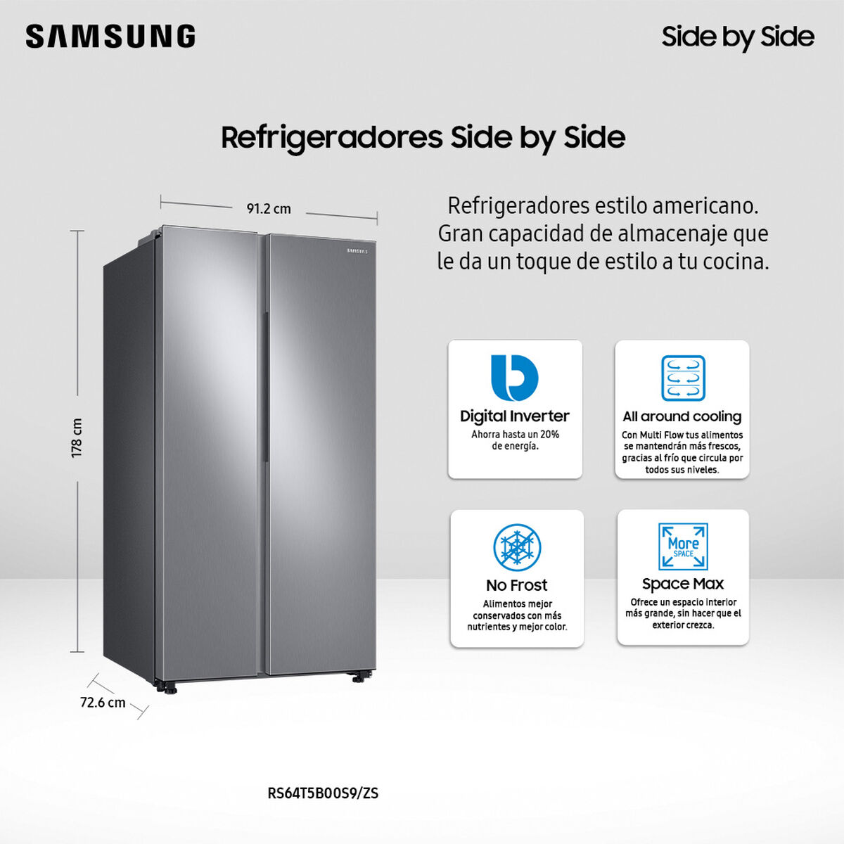 Refrigerador Side by Side Samsung RS64T5B00S9/ZS  638 lts.