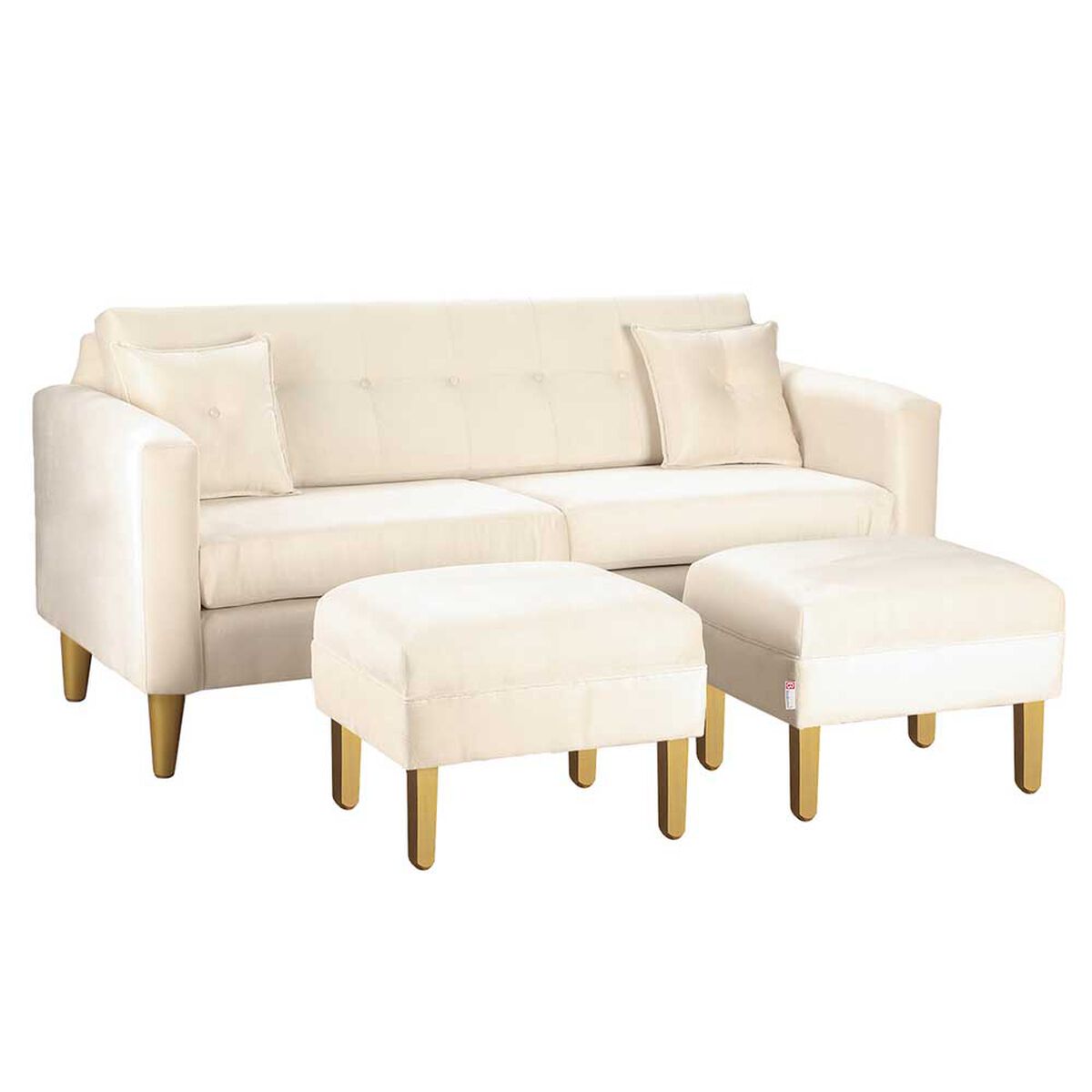 Juego de Living Bodevir New Retro Felpa 01 Sof&aacute; 3 Cuerpos + Dos Pouf 1 Cuerpo Crudo&nbsp;