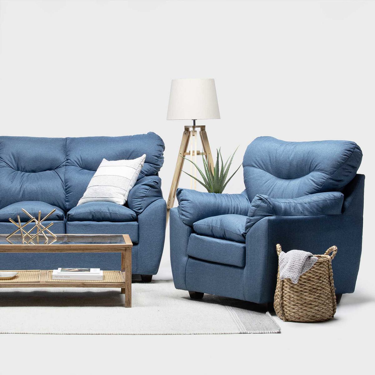 Juego de Living Almore Belén Sofá 3 Cuerpos + Dos Sillones 1 Cuerpo Azul