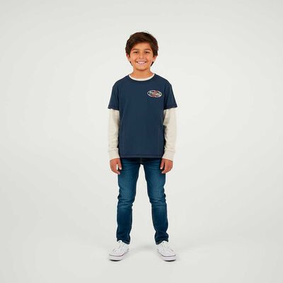 Polera Manga Larga Niño Chess Azul, Burdeo