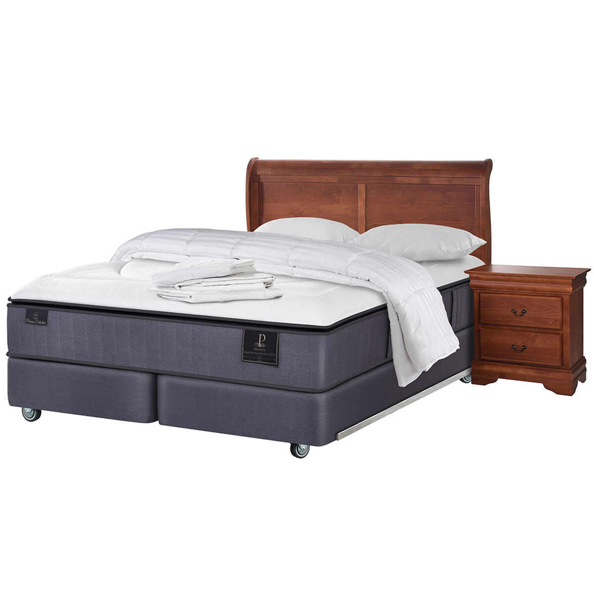 Box Spring Premium CIC 2 Pl Div + Set Maderas + Textil