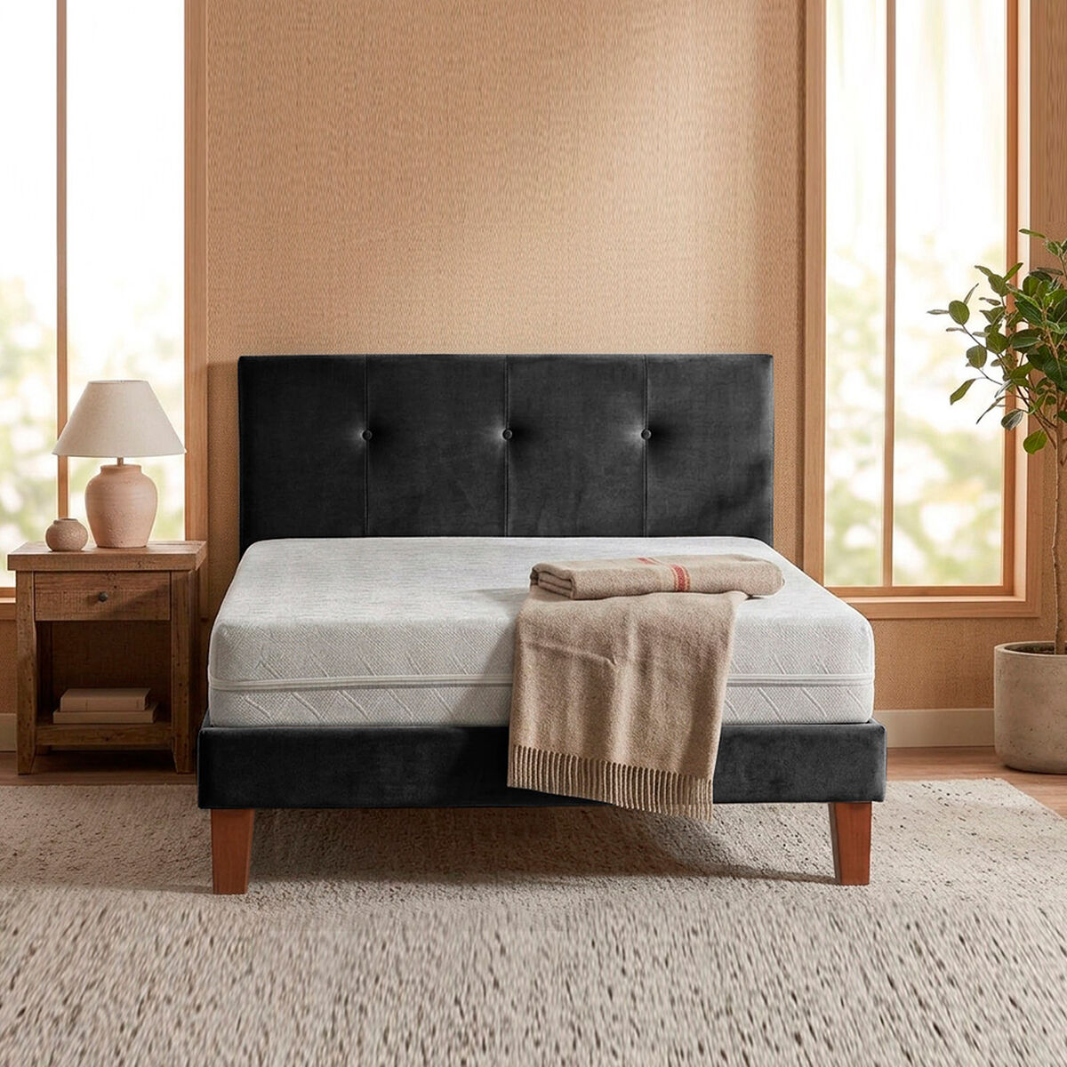 Cama Europea Latam Home 1,5 Plazas Zen Best Negro + Respaldo
