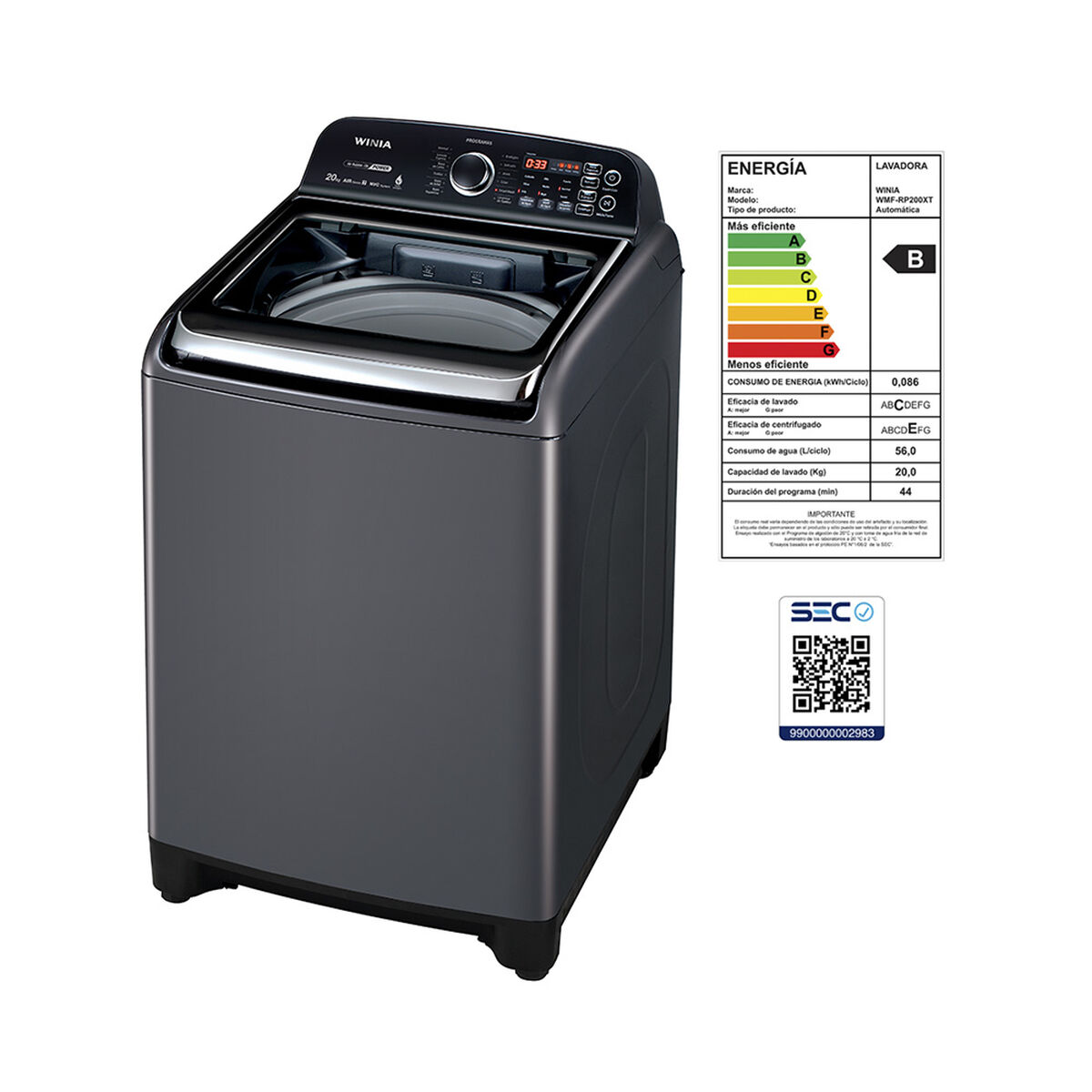 Lavadora Automática Winia WMF-RP200XT 20 kg.