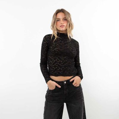 Polera Encaje Crop Manga Larga Mujer Icono