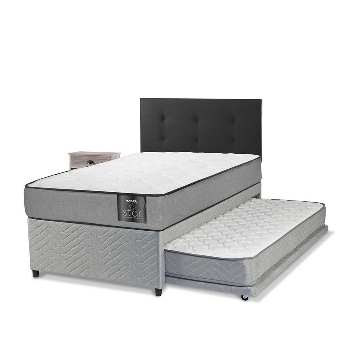 Diván Flex 1,5 Plazas Star + Respaldo Royal + Velador Rock