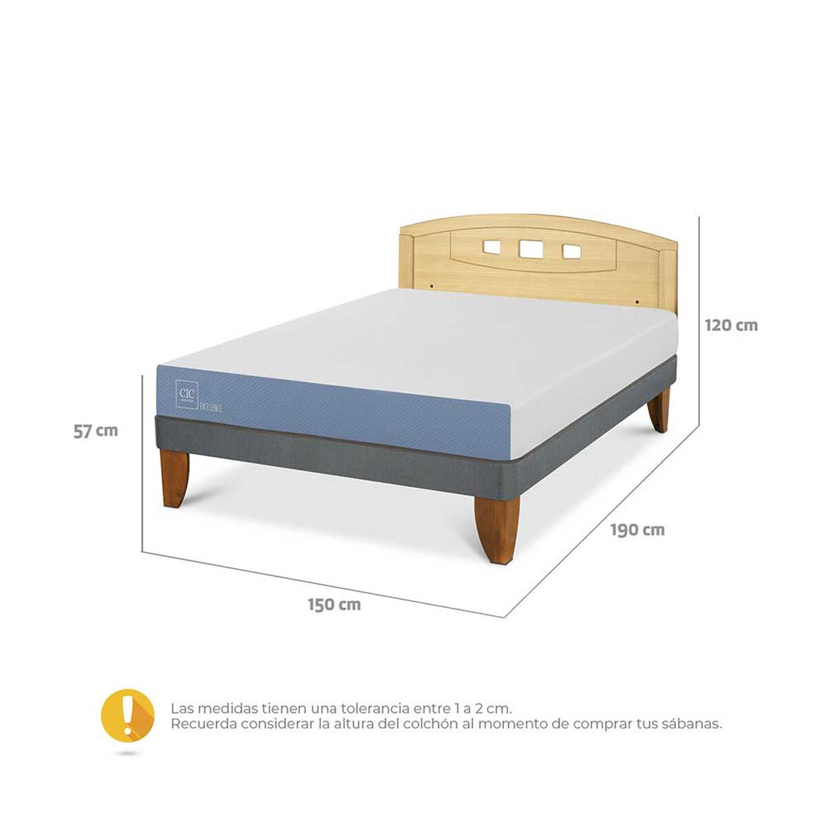 Cama Europea CIC 2 Plazas Excellence + Respaldo Gales Mostaza