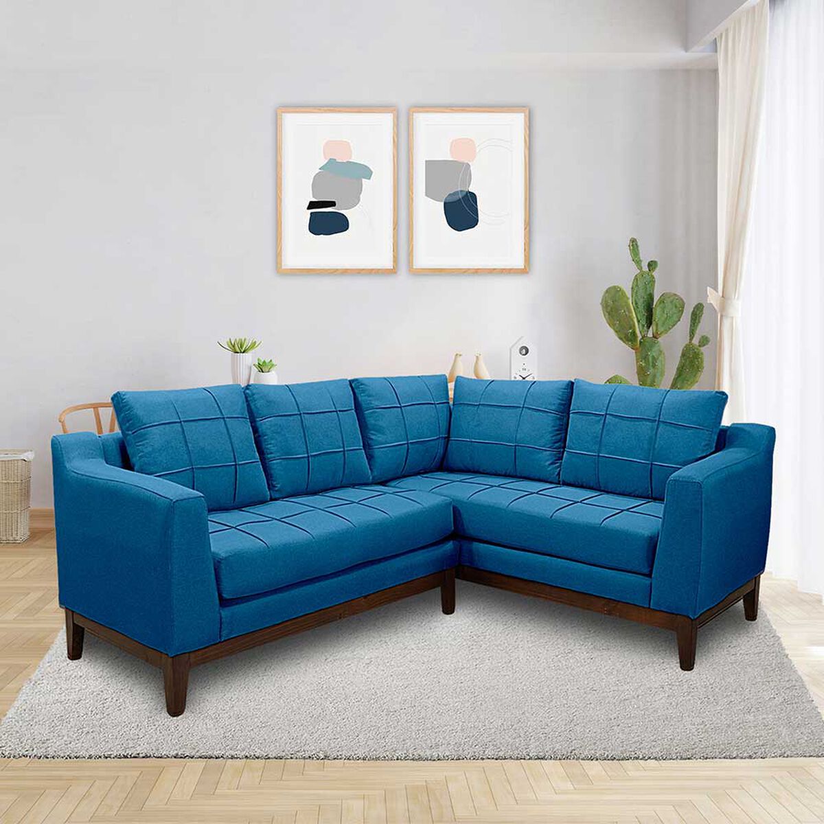 Sofá Seccional Derecho Living Factory Roble 5 Cuerpos Azul Petróleo