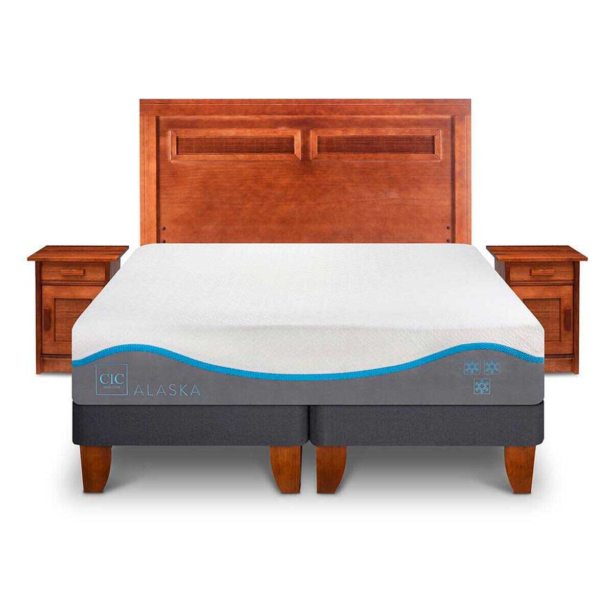 Cama Europea CIC Base Dividida King Alaska + Respaldo + 2 Veladores