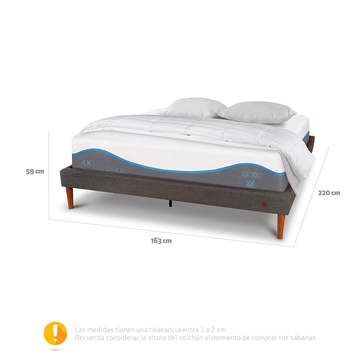 Cama Europea CIC 2 Plazas Alaska + Almohadas + Plumón