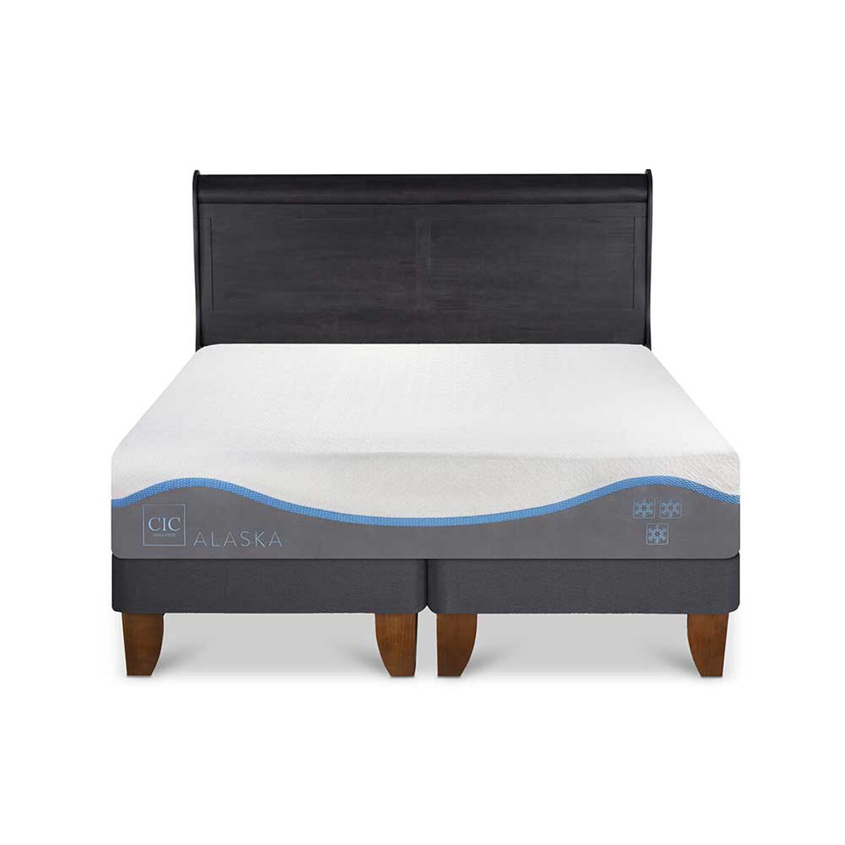 Cama Europea CIC Base Dividida 2 Plazas Alaska + Respaldo Miro Negro