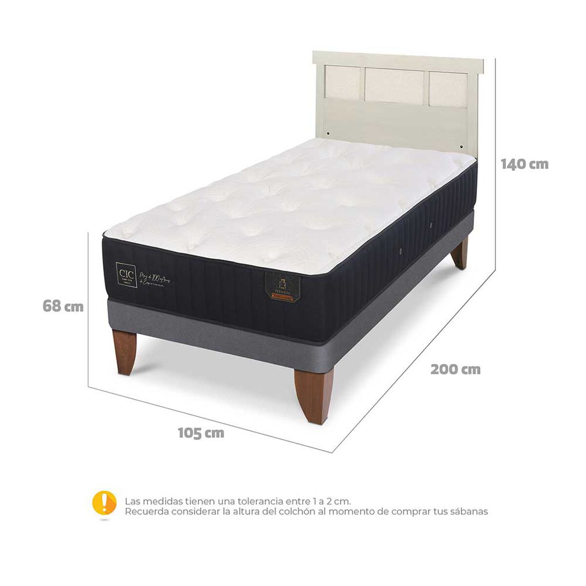 Cama Europea CIC 1,5 Plazas Premium + Respaldo Dublin Alpino