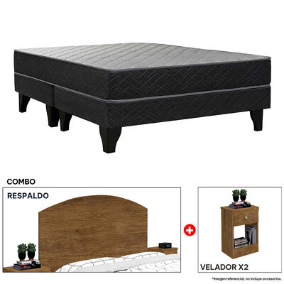 Combo Celta Cama Europea 2 Plazas New Atlantis Base Dividida 190 x 150 cm + Respaldo + 2 Veladores Casanova 2 Plazas Jequitiba