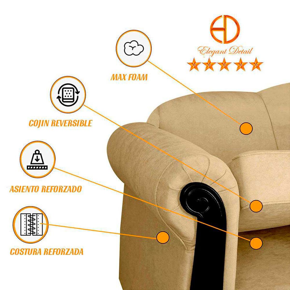 Juego de Living Elegant Michigan + Sitiales Tela 5 Cuerpos Beige