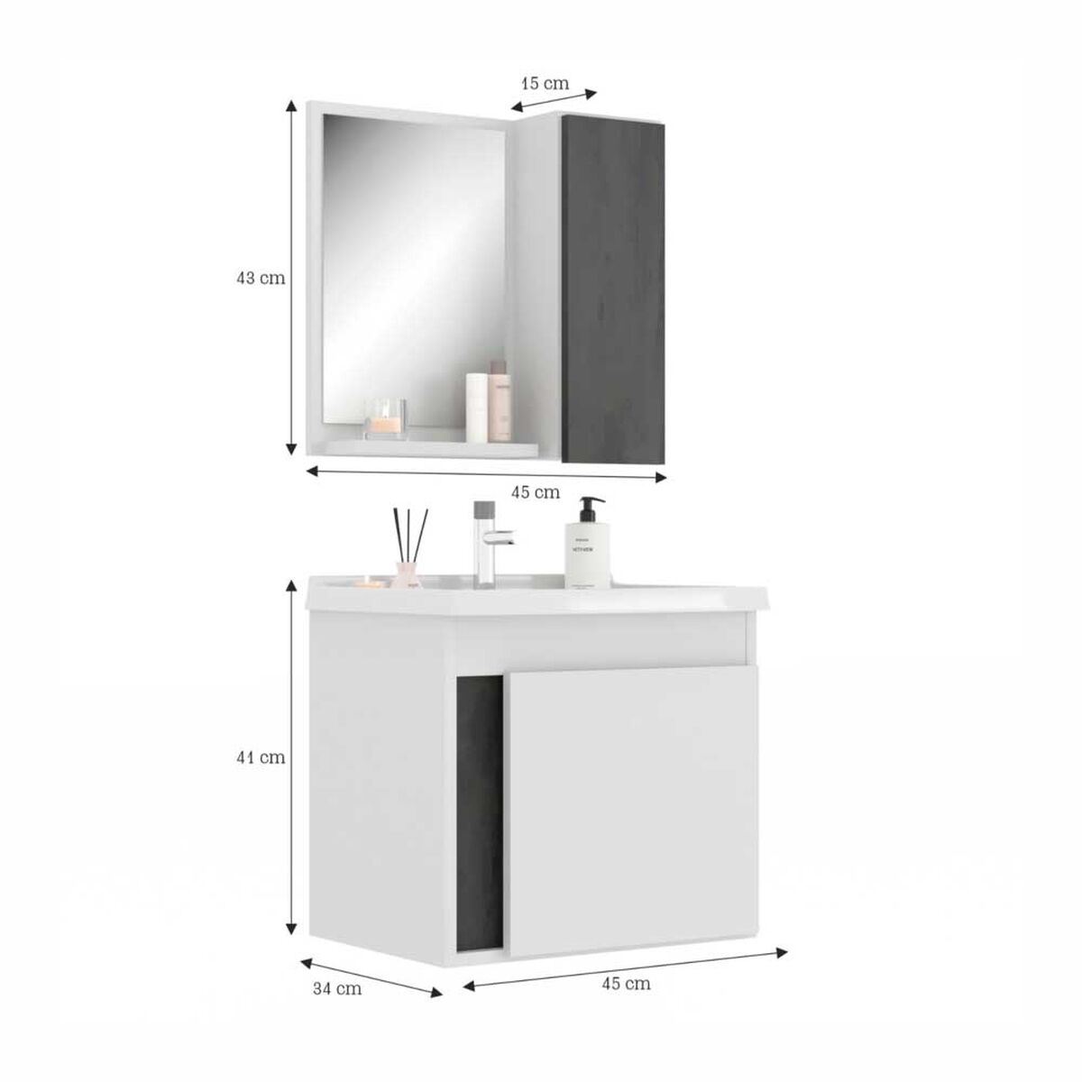 Combo Baño Vanitorio + Espejo Home Mobili Parati Blanco Gris