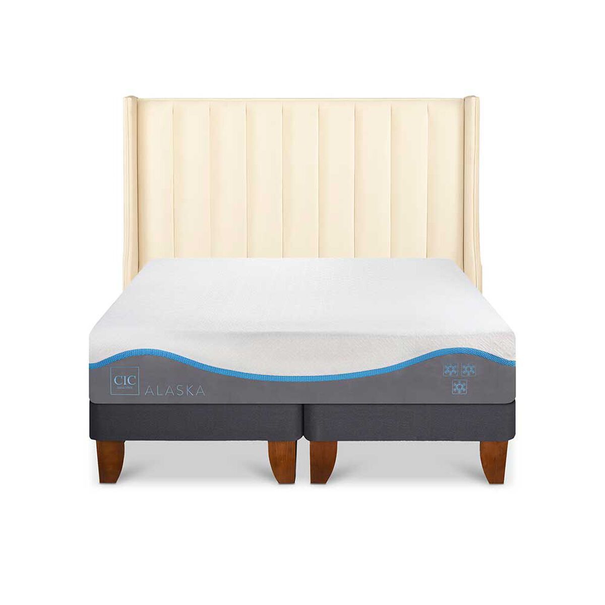 Cama Europea CIC Base Dividida King Alaska + Respaldo Panaro