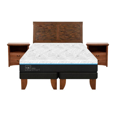 Cama Europea CIC Green Infinity King + 1 Respaldo + 2 Veladores Antique
