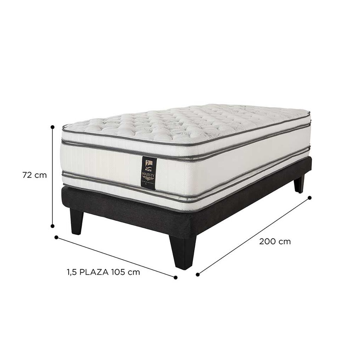 Cama Europea Flex 1,5 Plazas Majesty + Respaldo Modern Grafito