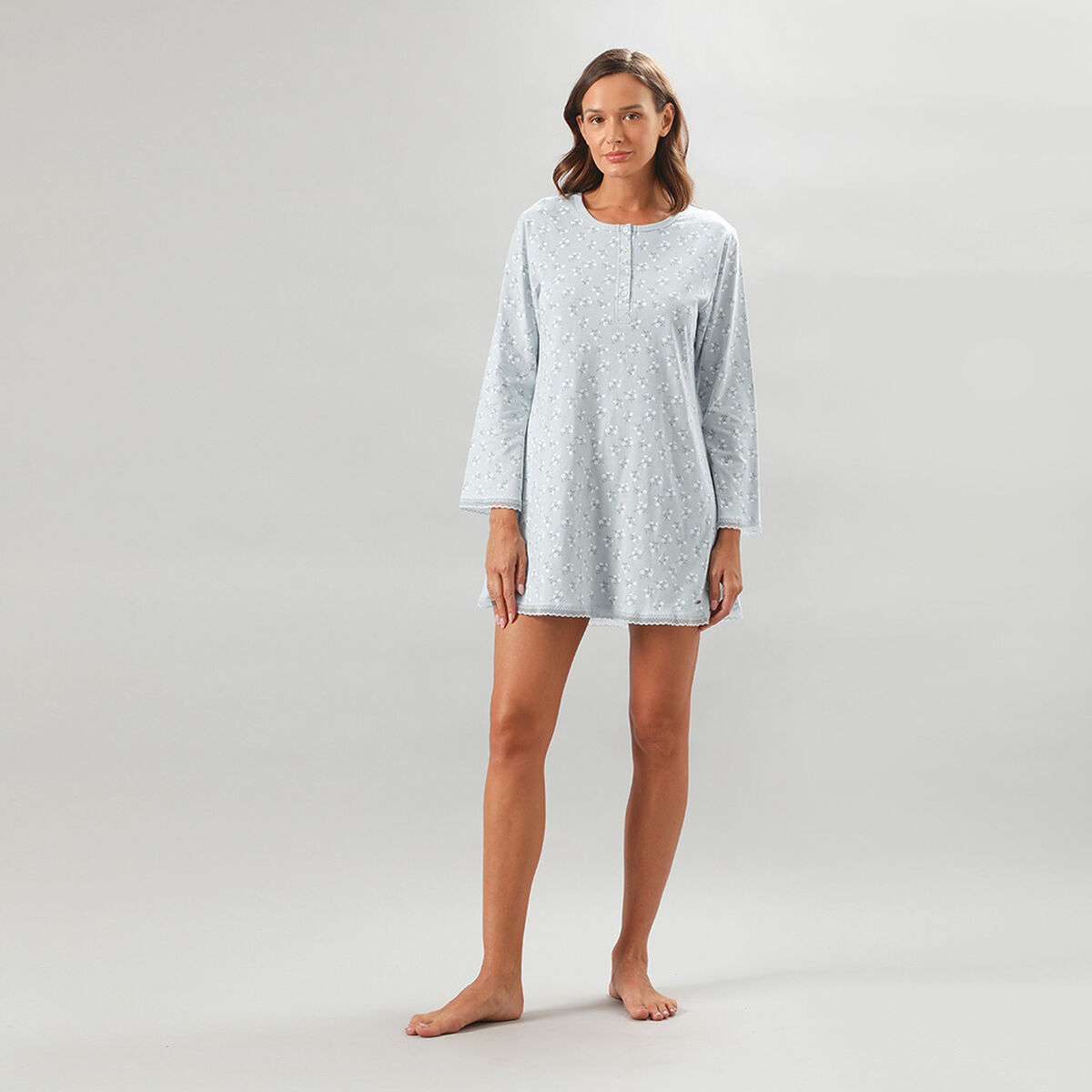 Camisa de Dormir de Algodón Mujer Flores