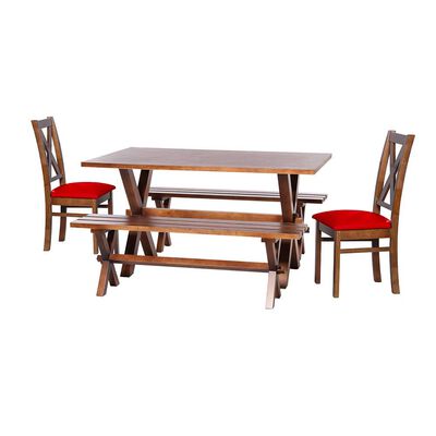Juego de Comedor Latam Home Sevilla Segovia 2 Sillas + 2 Bancas PU Rojo