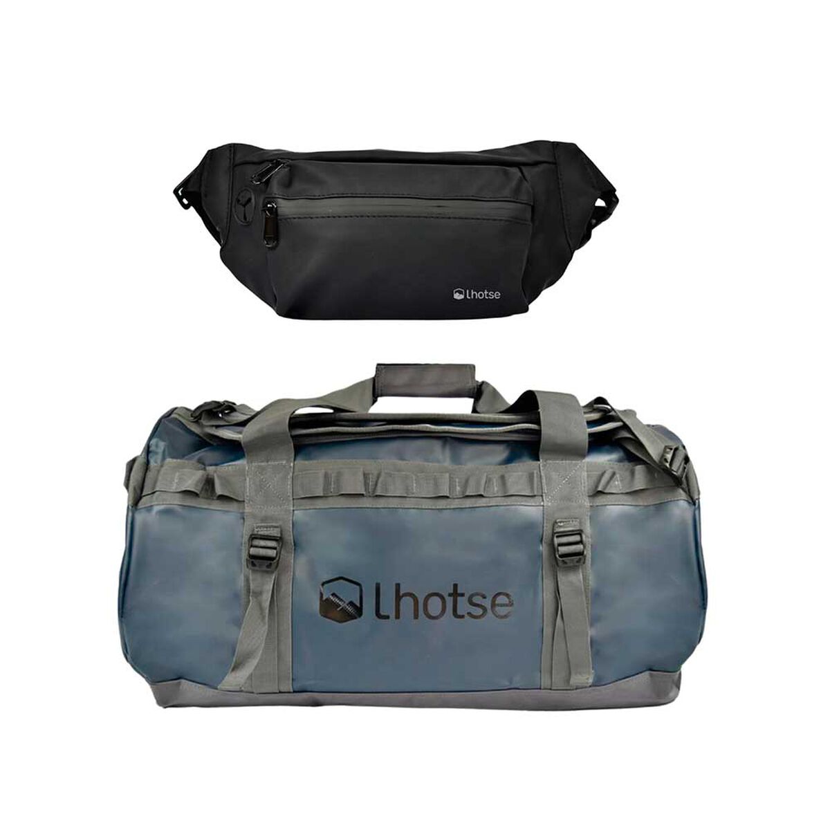 Pack Bolso Duffel 70 Lts Azul + Banano Impermeable Lhotse