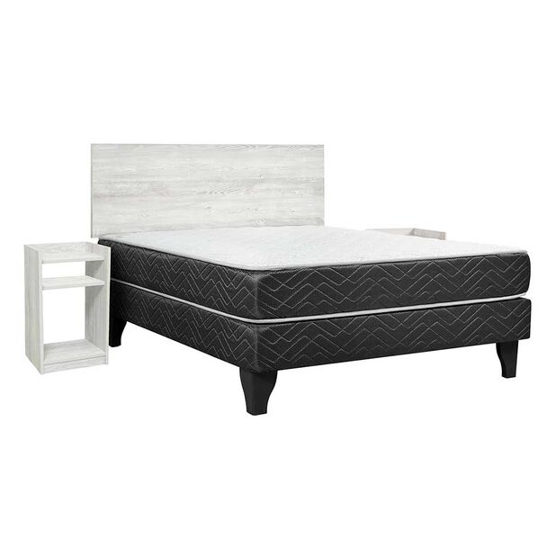 Cama Europea Celta 2 Plazas Alba White + Respaldo + 2 Veladores