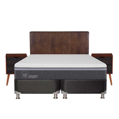 CIC Box Spring CIC Base Dividida 2 Plazas Ortopedic Advance + Respaldo + 2 Veladores Baker