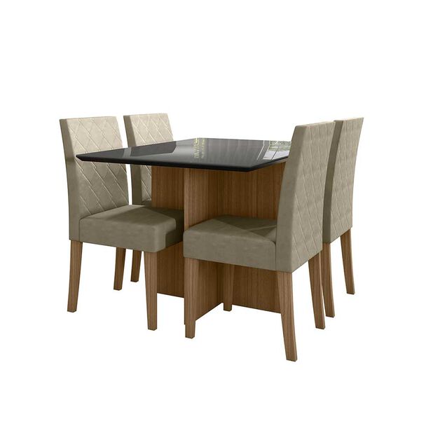 Juego de Comedor Home Mobili Helo 4 Sillas Blanco Off Café Grafito