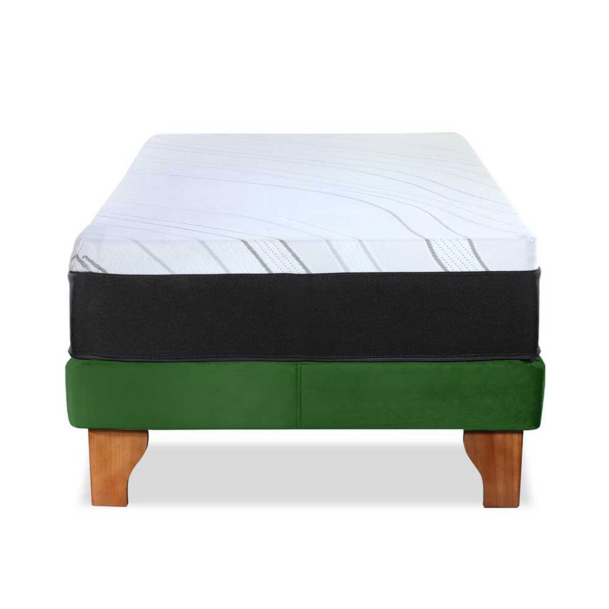 Cama Europea Latam Home 1,5 Plazas Zen Top Spring Hybrid Velvet Verde