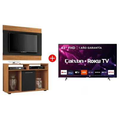 Combo Panel TV Home Mobili Caramelo Hasta 43" Café + LED 43" Caixun C43V1FR Smart TV FHD