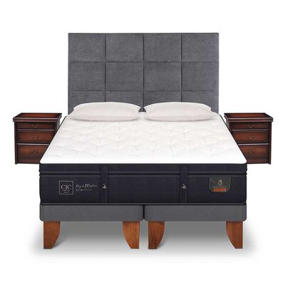 Cama Europea CIC 2 Plazas Súper Premium + Respaldo + Veladores + Almohadas Ganso