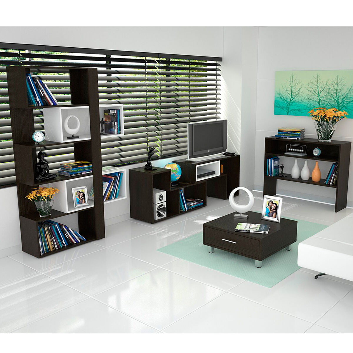 Rack + Biblioteca + Mesa de Centro + Arrimo Beijing TuHome